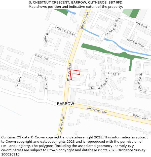 3, CHESTNUT CRESCENT, BARROW, CLITHEROE, BB7 9FD: Location map and indicative extent of plot