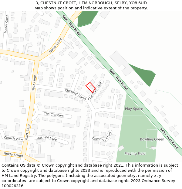 3, CHESTNUT CROFT, HEMINGBROUGH, SELBY, YO8 6UD: Location map and indicative extent of plot