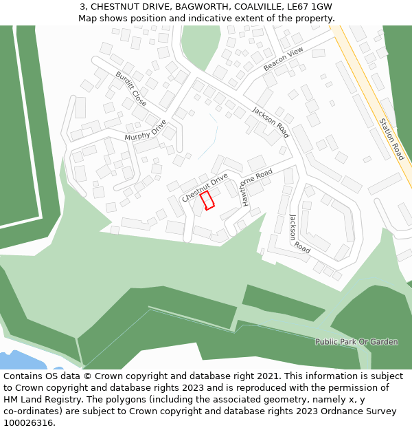 3, CHESTNUT DRIVE, BAGWORTH, COALVILLE, LE67 1GW: Location map and indicative extent of plot