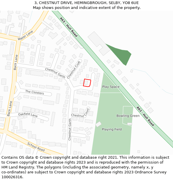 3, CHESTNUT DRIVE, HEMINGBROUGH, SELBY, YO8 6UE: Location map and indicative extent of plot