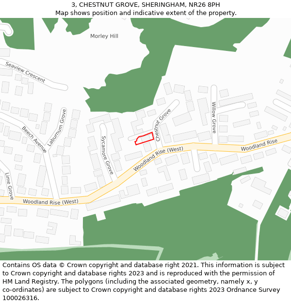 3, CHESTNUT GROVE, SHERINGHAM, NR26 8PH: Location map and indicative extent of plot