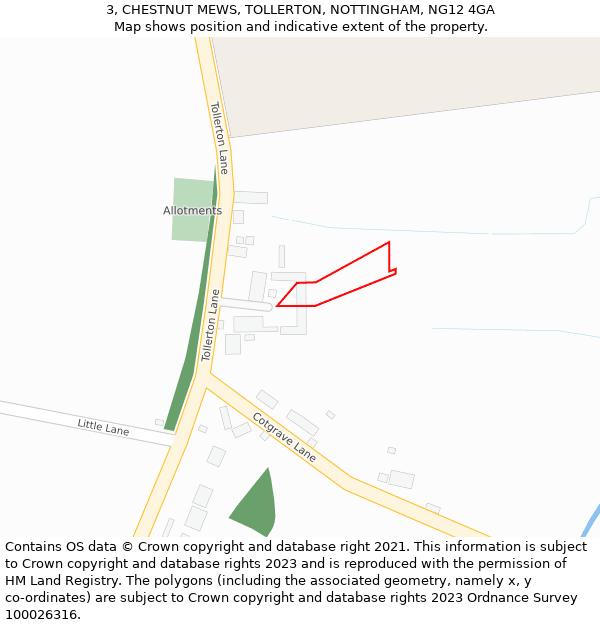 3, CHESTNUT MEWS, TOLLERTON, NOTTINGHAM, NG12 4GA: Location map and indicative extent of plot