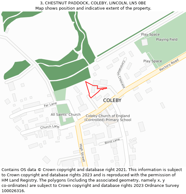 3, CHESTNUT PADDOCK, COLEBY, LINCOLN, LN5 0BE: Location map and indicative extent of plot