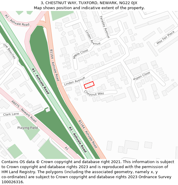 3, CHESTNUT WAY, TUXFORD, NEWARK, NG22 0JX: Location map and indicative extent of plot