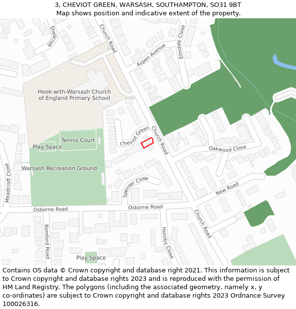 3, CHEVIOT GREEN, WARSASH, SOUTHAMPTON, SO31 9BT: Location map and indicative extent of plot