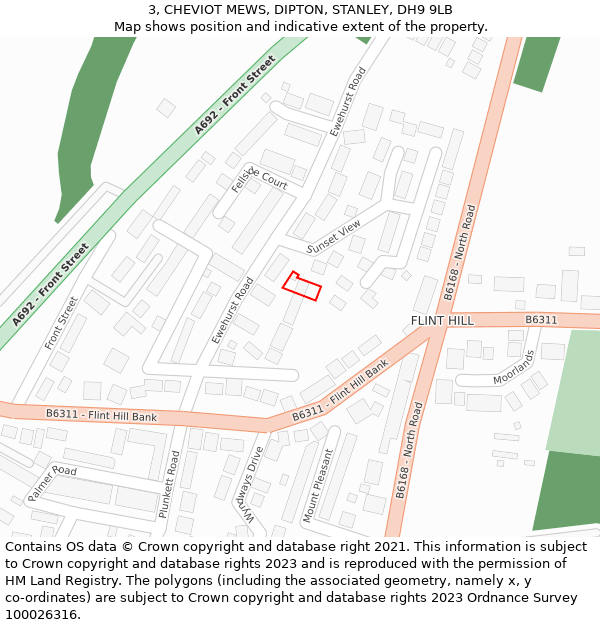 3, CHEVIOT MEWS, DIPTON, STANLEY, DH9 9LB: Location map and indicative extent of plot