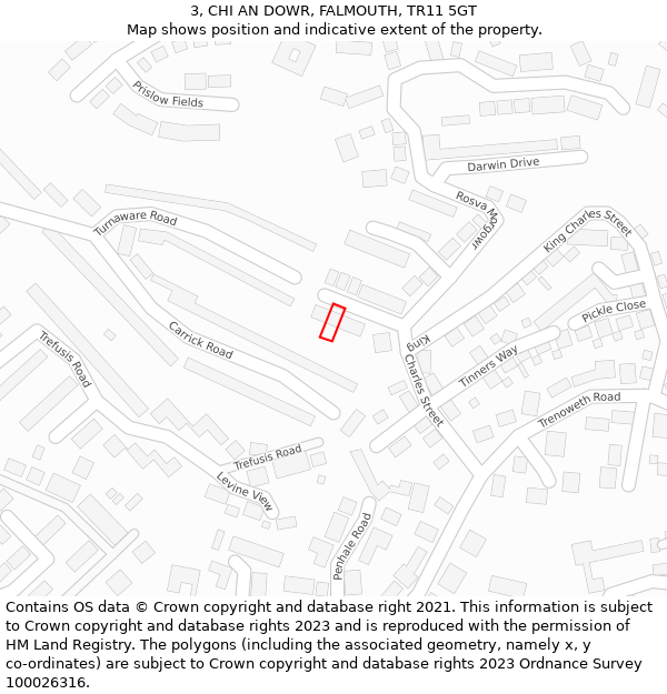 3, CHI AN DOWR, FALMOUTH, TR11 5GT: Location map and indicative extent of plot