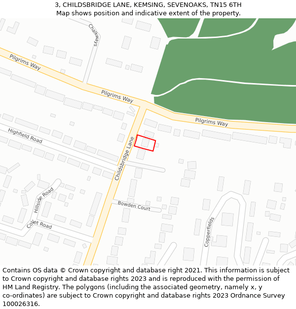 3, CHILDSBRIDGE LANE, KEMSING, SEVENOAKS, TN15 6TH: Location map and indicative extent of plot