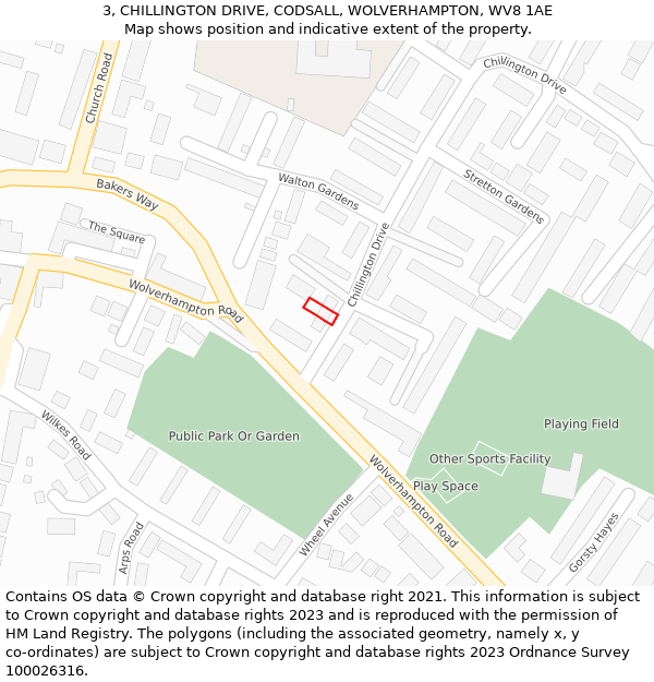 3, CHILLINGTON DRIVE, CODSALL, WOLVERHAMPTON, WV8 1AE: Location map and indicative extent of plot