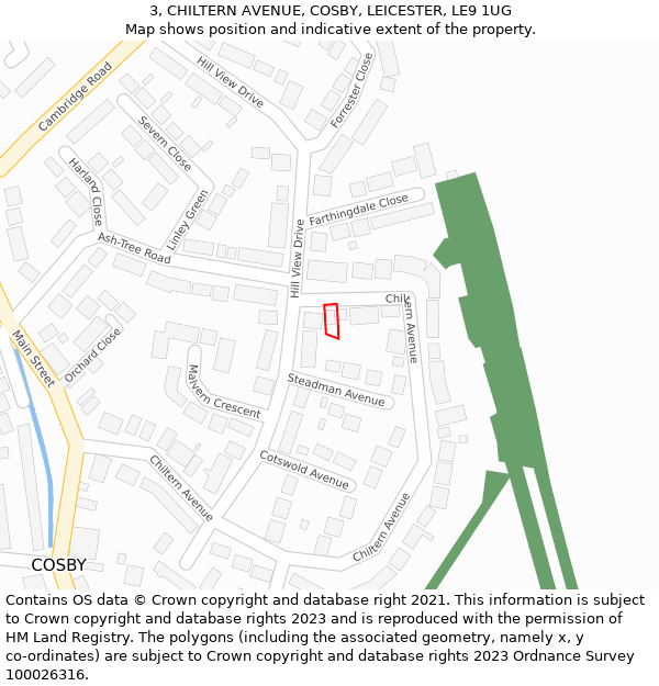 3, CHILTERN AVENUE, COSBY, LEICESTER, LE9 1UG: Location map and indicative extent of plot