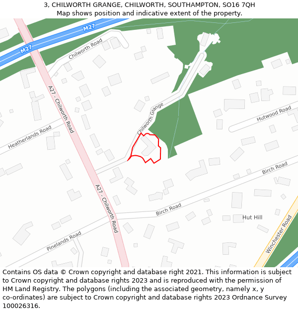 3, CHILWORTH GRANGE, CHILWORTH, SOUTHAMPTON, SO16 7QH: Location map and indicative extent of plot