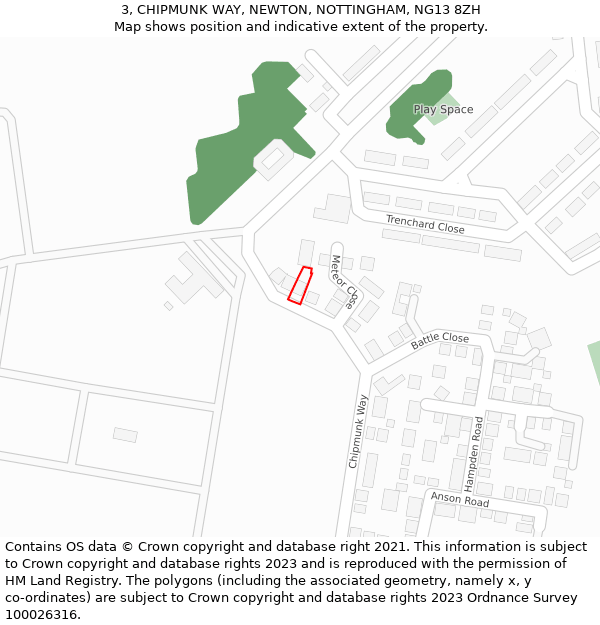 3, CHIPMUNK WAY, NEWTON, NOTTINGHAM, NG13 8ZH: Location map and indicative extent of plot