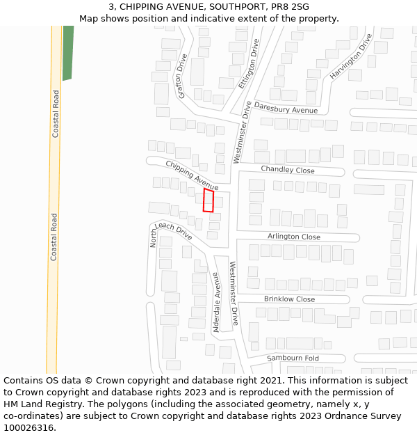 3, CHIPPING AVENUE, SOUTHPORT, PR8 2SG: Location map and indicative extent of plot