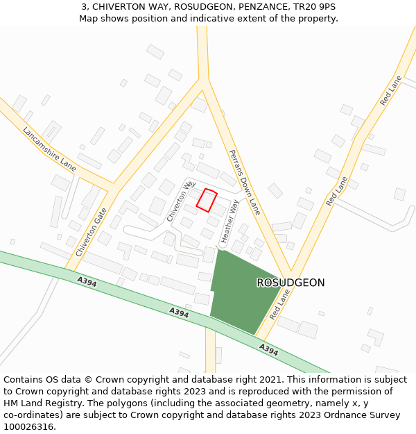 3, CHIVERTON WAY, ROSUDGEON, PENZANCE, TR20 9PS: Location map and indicative extent of plot