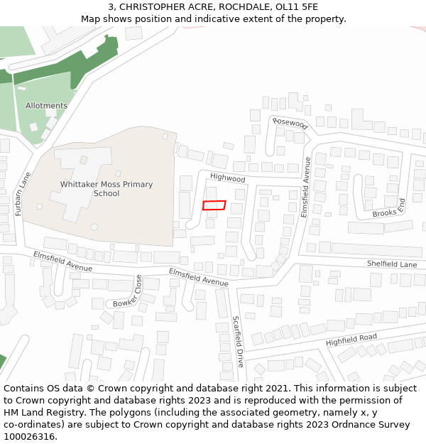 3, CHRISTOPHER ACRE, ROCHDALE, OL11 5FE: Location map and indicative extent of plot