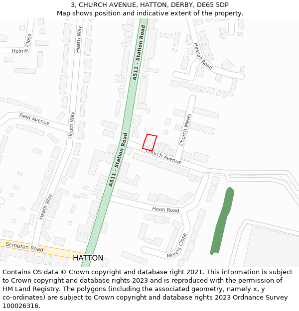 3, CHURCH AVENUE, HATTON, DERBY, DE65 5DP: Location map and indicative extent of plot