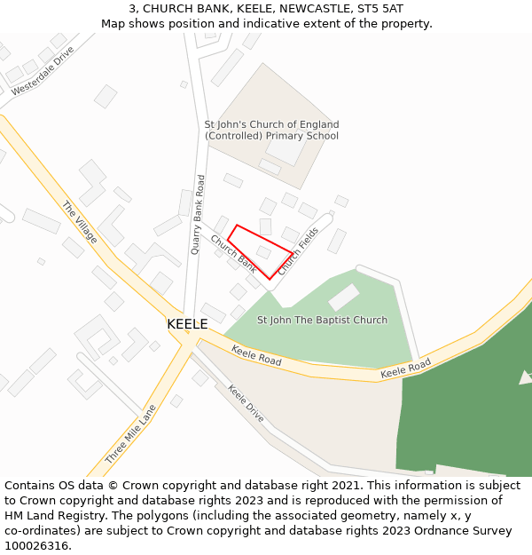 3, CHURCH BANK, KEELE, NEWCASTLE, ST5 5AT: Location map and indicative extent of plot