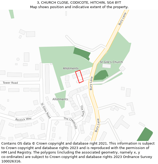 3, CHURCH CLOSE, CODICOTE, HITCHIN, SG4 8YT: Location map and indicative extent of plot