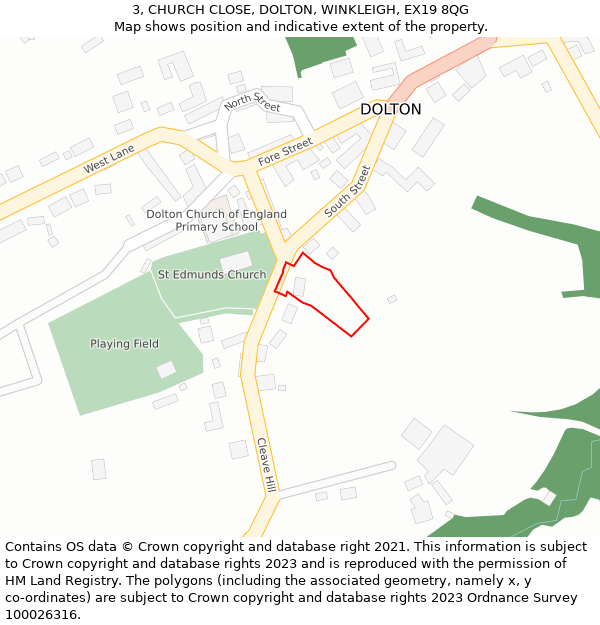 3, CHURCH CLOSE, DOLTON, WINKLEIGH, EX19 8QG: Location map and indicative extent of plot