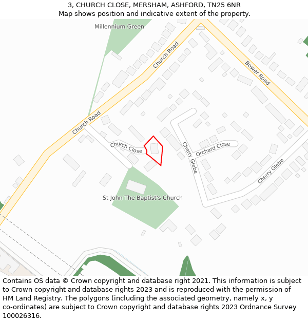 3, CHURCH CLOSE, MERSHAM, ASHFORD, TN25 6NR: Location map and indicative extent of plot