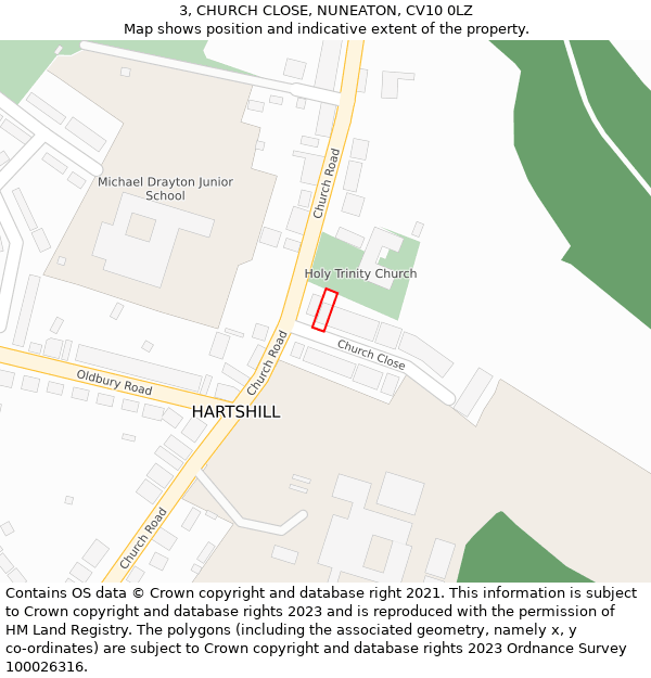 3, CHURCH CLOSE, NUNEATON, CV10 0LZ: Location map and indicative extent of plot