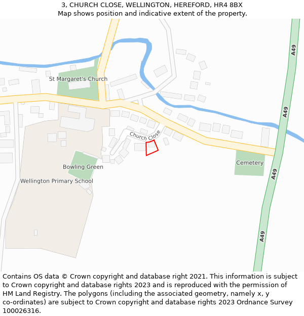 3, CHURCH CLOSE, WELLINGTON, HEREFORD, HR4 8BX: Location map and indicative extent of plot