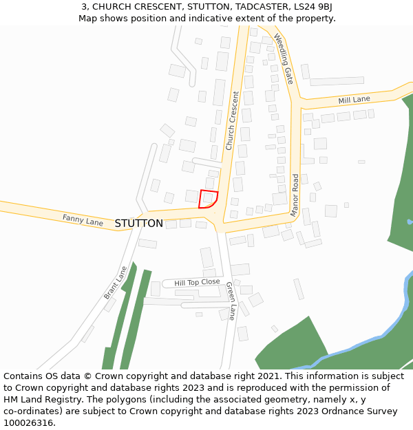 3, CHURCH CRESCENT, STUTTON, TADCASTER, LS24 9BJ: Location map and indicative extent of plot