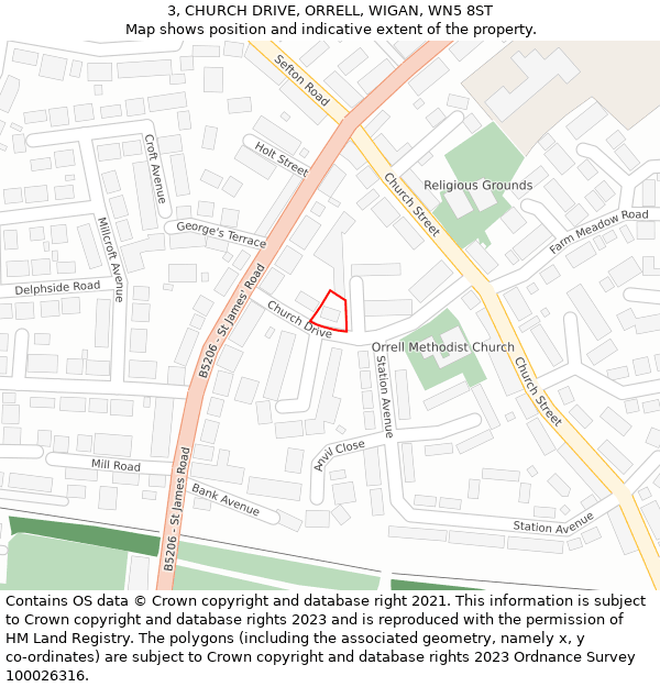 3, CHURCH DRIVE, ORRELL, WIGAN, WN5 8ST: Location map and indicative extent of plot