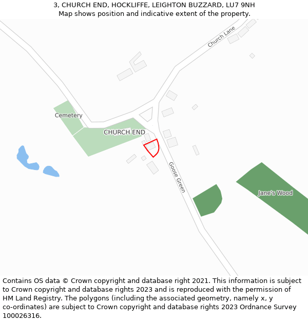3, CHURCH END, HOCKLIFFE, LEIGHTON BUZZARD, LU7 9NH: Location map and indicative extent of plot