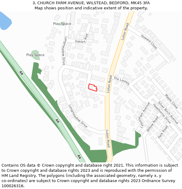 3, CHURCH FARM AVENUE, WILSTEAD, BEDFORD, MK45 3FA: Location map and indicative extent of plot