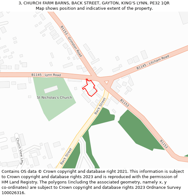 3, CHURCH FARM BARNS, BACK STREET, GAYTON, KING'S LYNN, PE32 1QR: Location map and indicative extent of plot