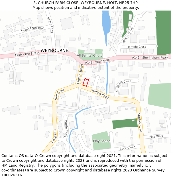 3, CHURCH FARM CLOSE, WEYBOURNE, HOLT, NR25 7HP: Location map and indicative extent of plot