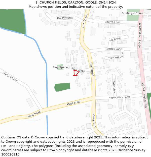 3, CHURCH FIELDS, CARLTON, GOOLE, DN14 9QH: Location map and indicative extent of plot