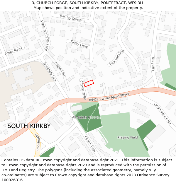 3, CHURCH FORGE, SOUTH KIRKBY, PONTEFRACT, WF9 3LL: Location map and indicative extent of plot