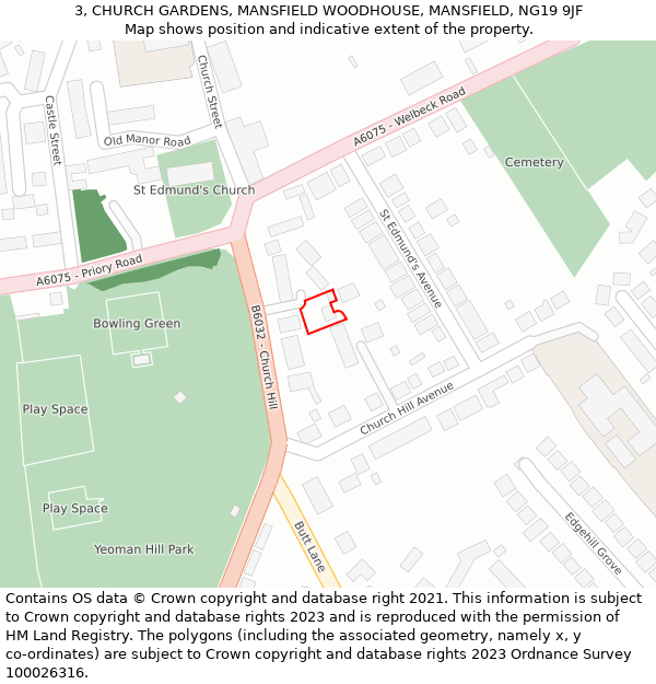 3, CHURCH GARDENS, MANSFIELD WOODHOUSE, MANSFIELD, NG19 9JF: Location map and indicative extent of plot