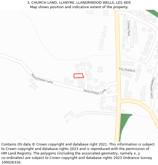 3, CHURCH LAND, LLANYRE, LLANDRINDOD WELLS, LD1 6DX: Location map and indicative extent of plot