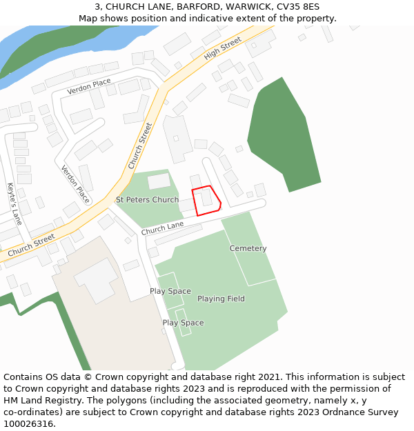 3, CHURCH LANE, BARFORD, WARWICK, CV35 8ES: Location map and indicative extent of plot