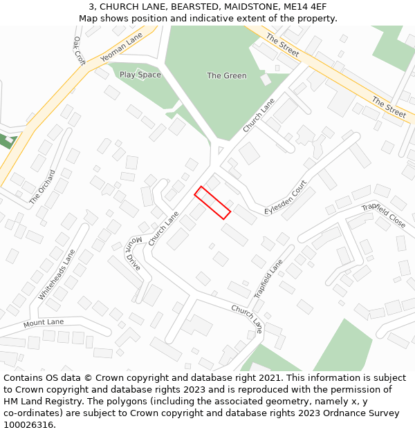 3, CHURCH LANE, BEARSTED, MAIDSTONE, ME14 4EF: Location map and indicative extent of plot