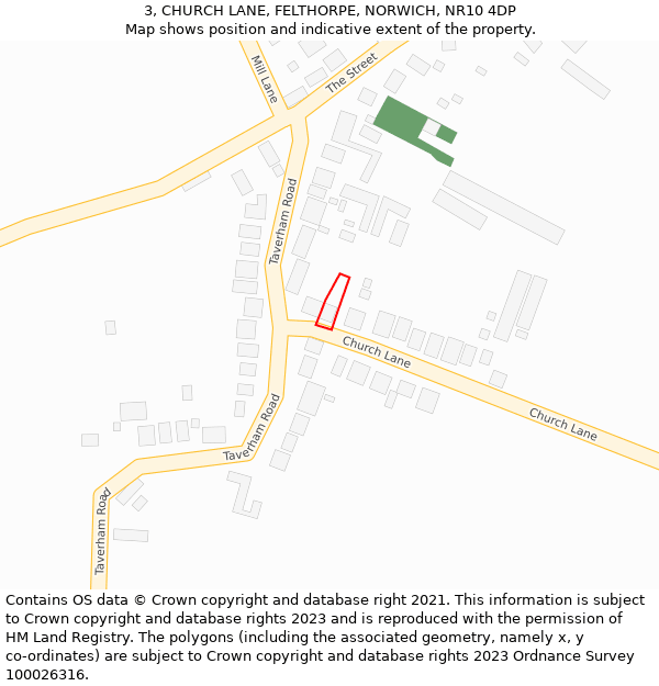 3, CHURCH LANE, FELTHORPE, NORWICH, NR10 4DP: Location map and indicative extent of plot