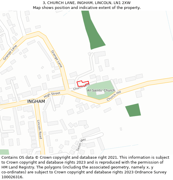 3, CHURCH LANE, INGHAM, LINCOLN, LN1 2XW: Location map and indicative extent of plot