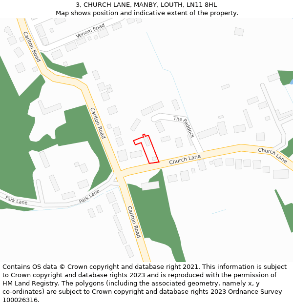 3, CHURCH LANE, MANBY, LOUTH, LN11 8HL: Location map and indicative extent of plot