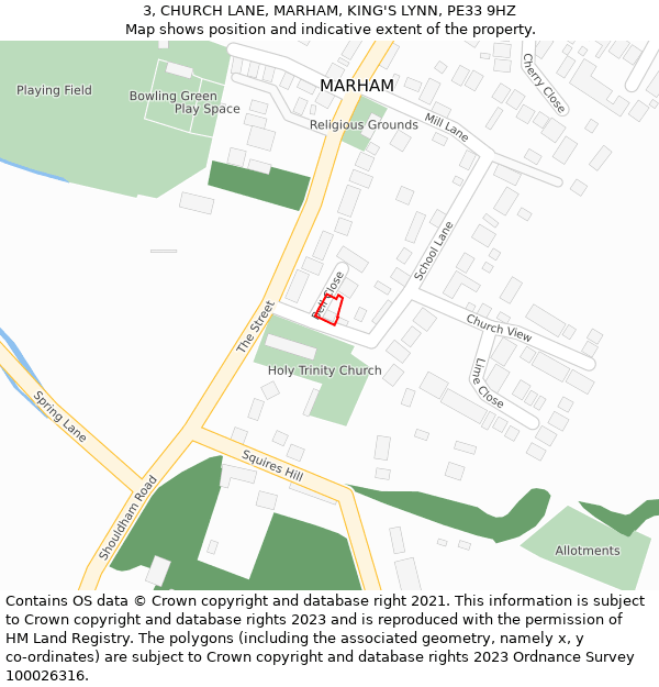 3, CHURCH LANE, MARHAM, KING'S LYNN, PE33 9HZ: Location map and indicative extent of plot