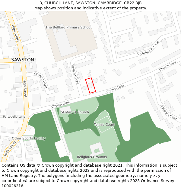 3, CHURCH LANE, SAWSTON, CAMBRIDGE, CB22 3JR: Location map and indicative extent of plot
