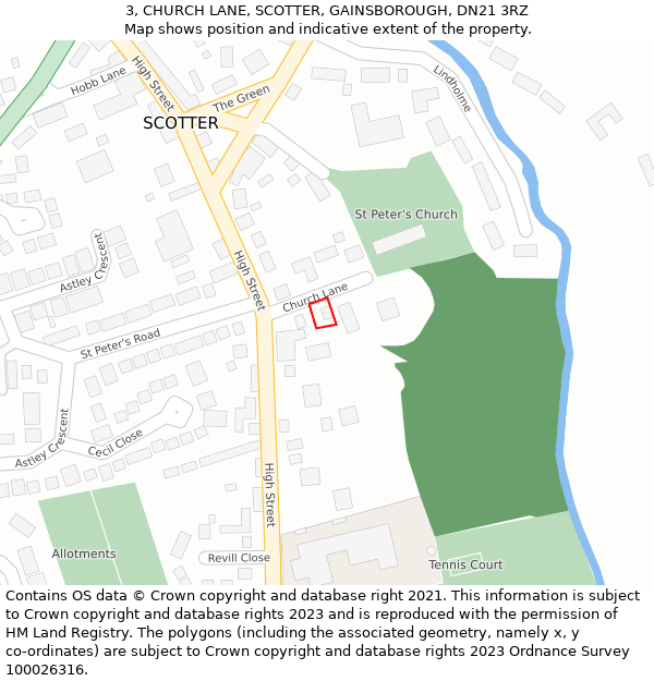 3, CHURCH LANE, SCOTTER, GAINSBOROUGH, DN21 3RZ: Location map and indicative extent of plot