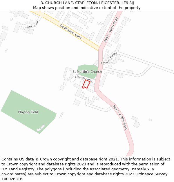 3, CHURCH LANE, STAPLETON, LEICESTER, LE9 8JJ: Location map and indicative extent of plot