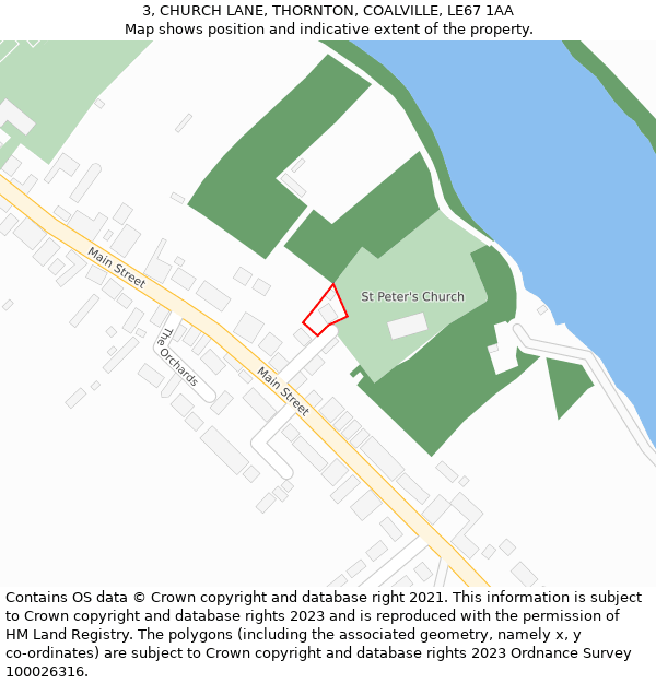 3, CHURCH LANE, THORNTON, COALVILLE, LE67 1AA: Location map and indicative extent of plot