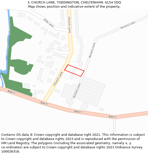 3, CHURCH LANE, TODDINGTON, CHELTENHAM, GL54 5DQ: Location map and indicative extent of plot