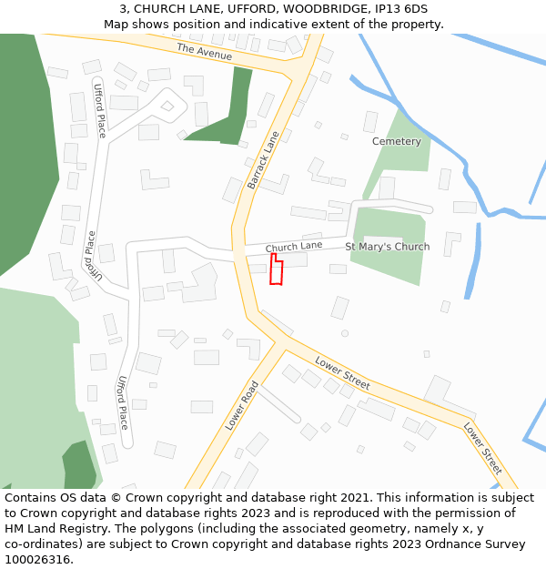 3, CHURCH LANE, UFFORD, WOODBRIDGE, IP13 6DS: Location map and indicative extent of plot