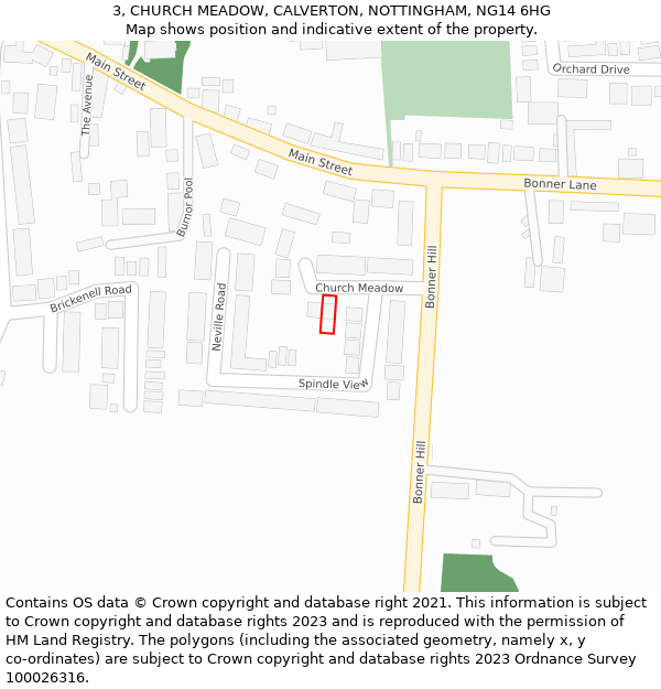 3, CHURCH MEADOW, CALVERTON, NOTTINGHAM, NG14 6HG: Location map and indicative extent of plot