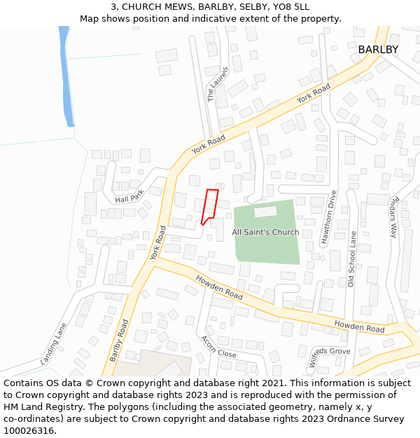 3, CHURCH MEWS, BARLBY, SELBY, YO8 5LL: Location map and indicative extent of plot